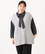 OLBLD13099 eur3(エウルキューブ) 【野呂佳代さん着用/大きいサイズ】フリルリボンブラウス ダークグレー