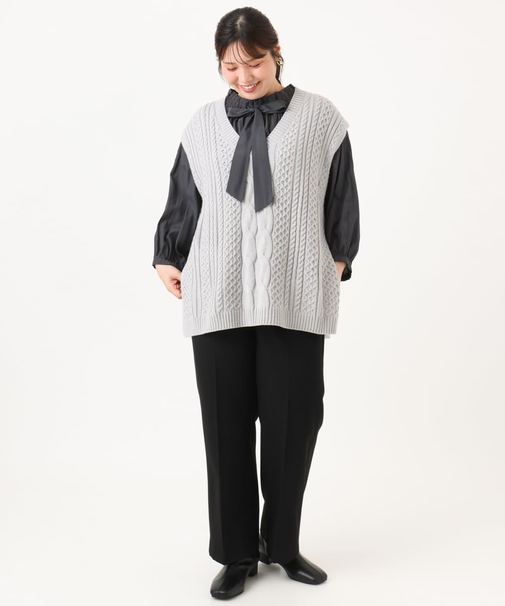 OLBLD13099 eur3(エウルキューブ) 【野呂佳代さん着用/大きいサイズ】フリルリボンブラウス ダークグレー