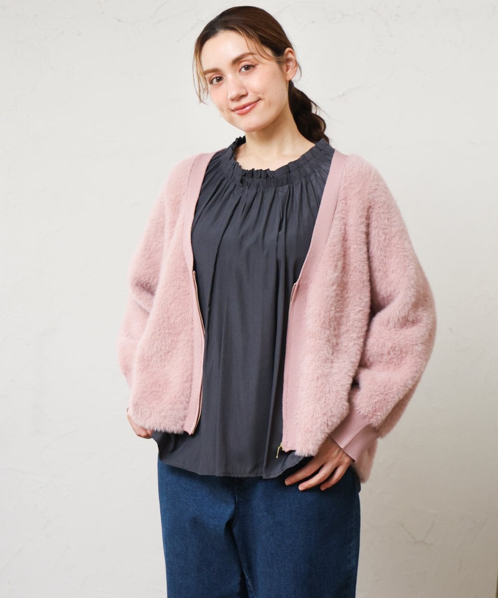 OLBLD13099 eur3(エウルキューブ) 【野呂佳代さん着用/大きいサイズ】フリルリボンブラウス ダークグレー