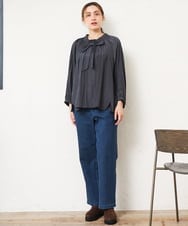 OLBLD13099 eur3(エウルキューブ) 【野呂佳代さん着用/大きいサイズ】フリルリボンブラウス ダークグレー