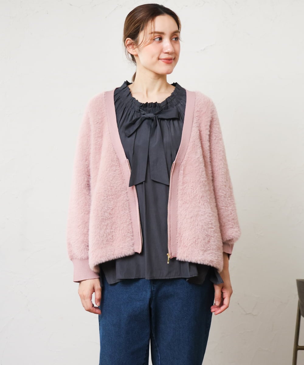 OLBLD13099 eur3(エウルキューブ) 【野呂佳代さん着用/大きいサイズ】フリルリボンブラウス ダークグレー