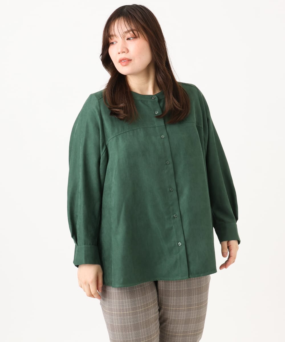 OLBLD15099 eur3(エウルキューブ) 【大きいサイズ】コーデュロイフレアシルエットブラウス グリーン
