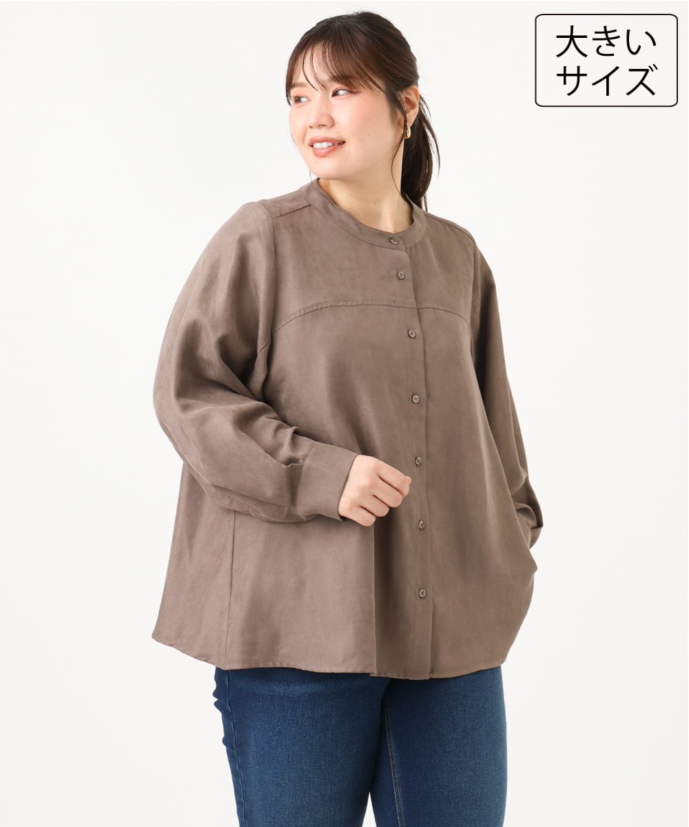 OLBLD15099 eur3(エウルキューブ) 【大きいサイズ】コーデュロイフレアシルエットブラウス モカ