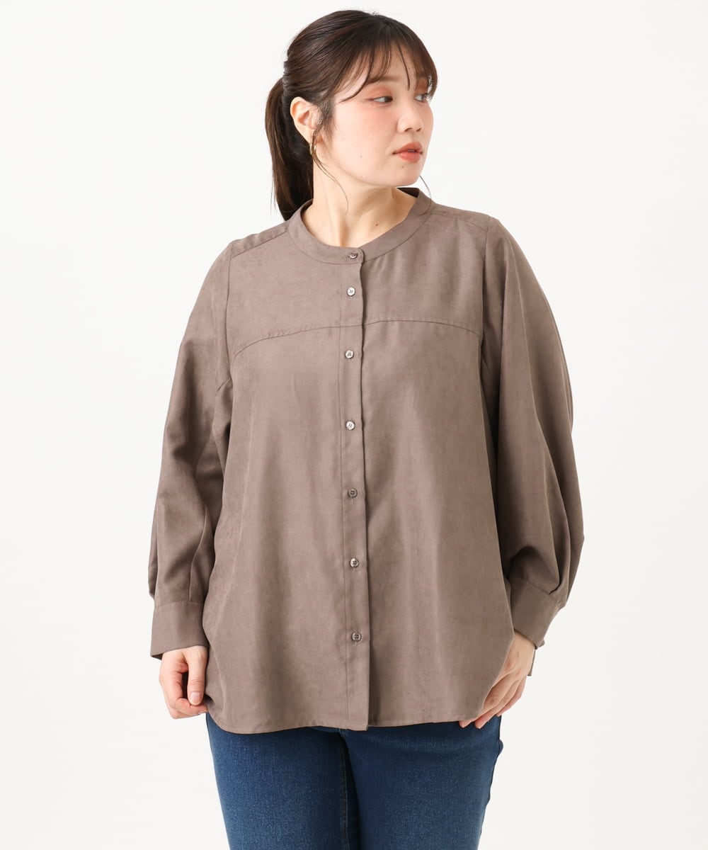 OLBLD15099 eur3(エウルキューブ) 【大きいサイズ】コーデュロイフレアシルエットブラウス モカ