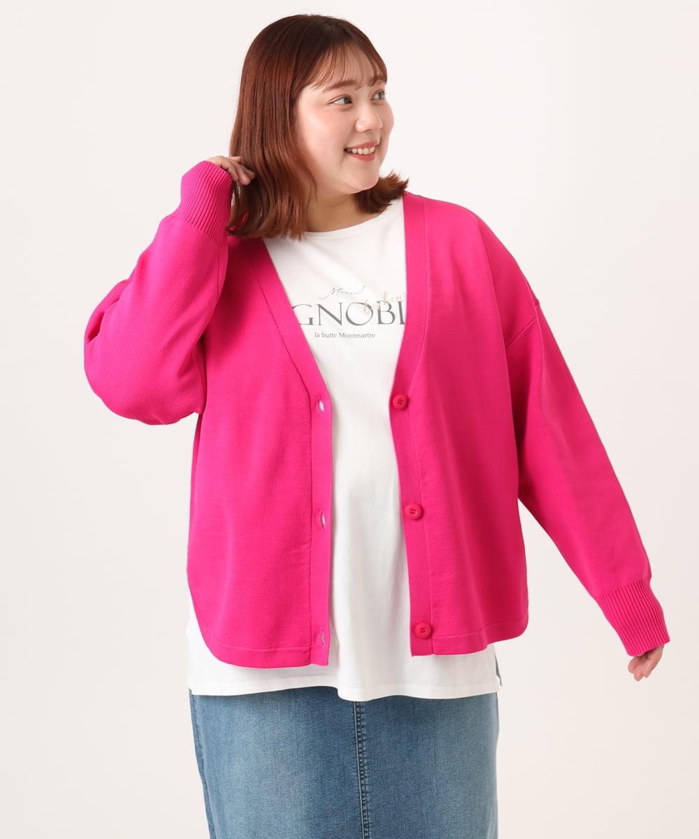OLCDD03099 eur3(エウルキューブ) 【大きいサイズ/洗える】カーブヘムボクシーカーディガン ピンク(03)