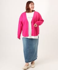 OLCDD03099 eur3(エウルキューブ) 【大きいサイズ/洗える】カーブヘムボクシーカーディガン ピンク(03)