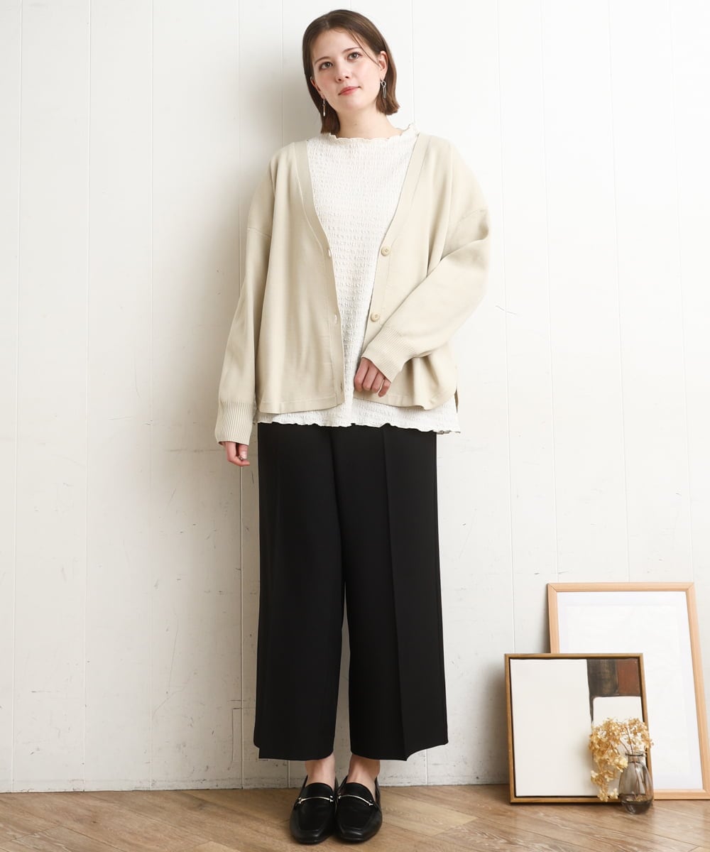 OLCDD03099 eur3(エウルキューブ) 【大きいサイズ/洗える】カーブヘムボクシーカーディガン アイボリー(80)