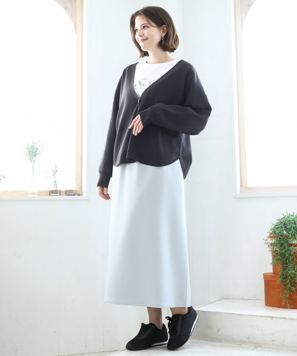 OLCDD03099 eur3(エウルキューブ) 【大きいサイズ/洗える】カーブヘムボクシーカーディガン ダークグレー(93)
