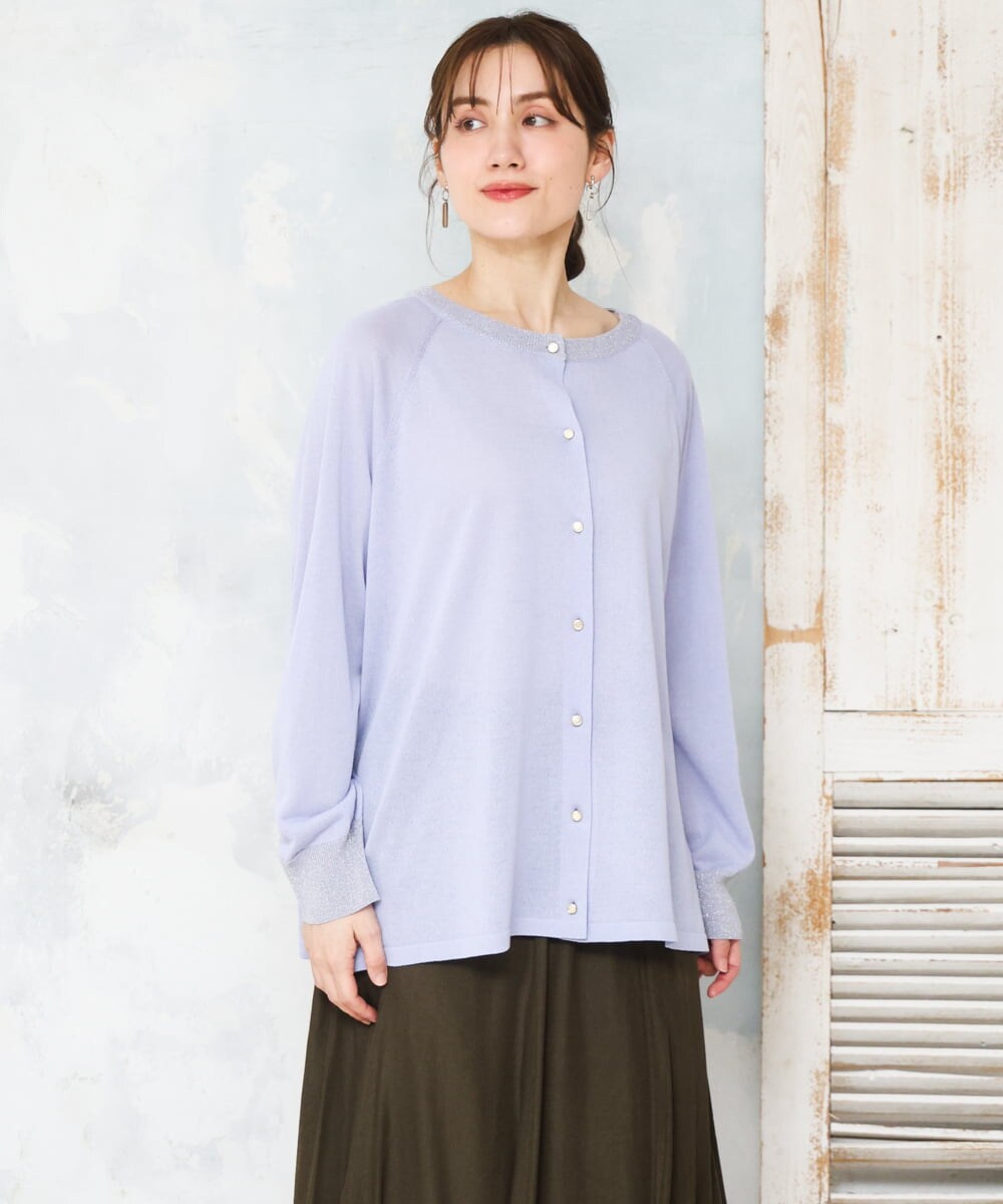 OLCFD10089 eur3(エウルキューブ) 【大きいサイズ】クルーネックラメカーディガン ライトブルー