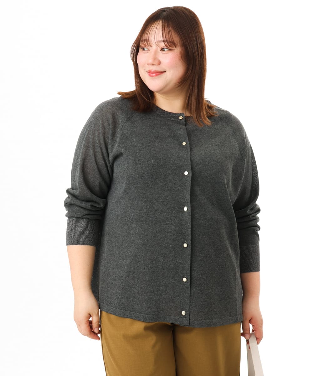 OLCFD10089 eur3(エウルキューブ) 【大きいサイズ】クルーネックラメカーディガン ダークグレー