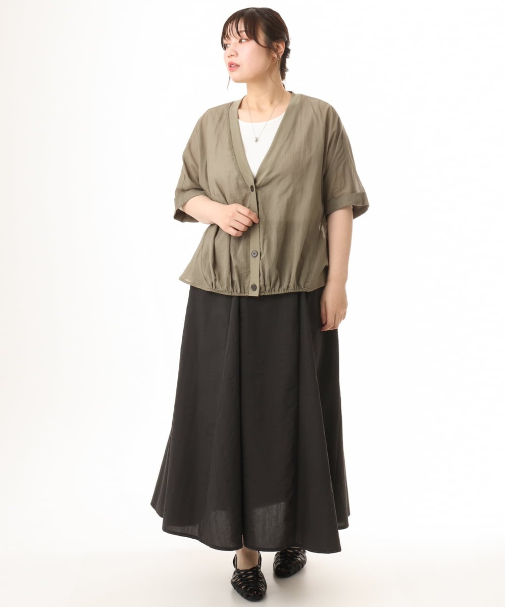 OLCHD11099 eur3(エウルキューブ) 【大きいサイズ】シア―Vネックカーディガン カーキ