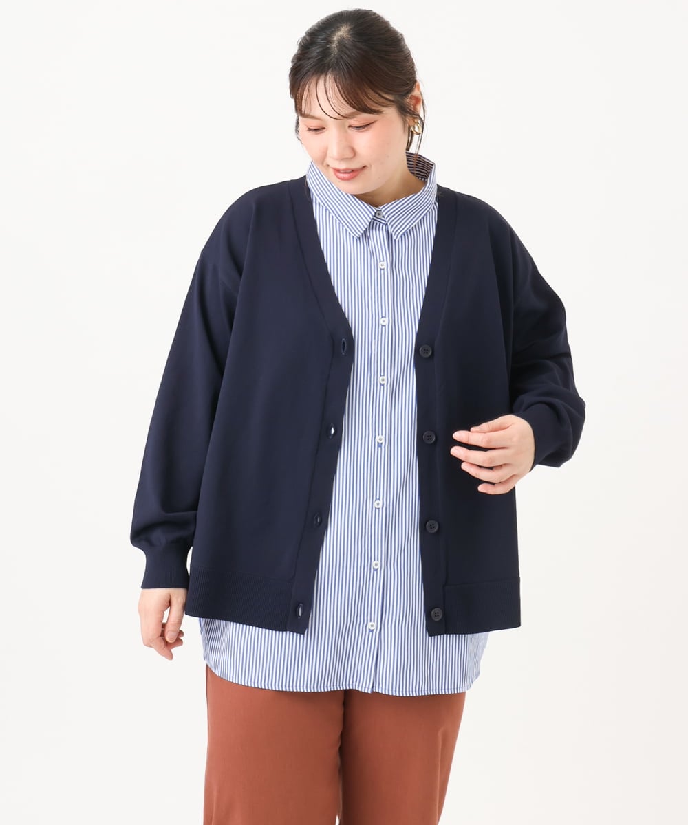 OLCKD04109 eur3(エウルキューブ) 【大きいサイズ】シャツドッキングニットカーディガン ネイビー