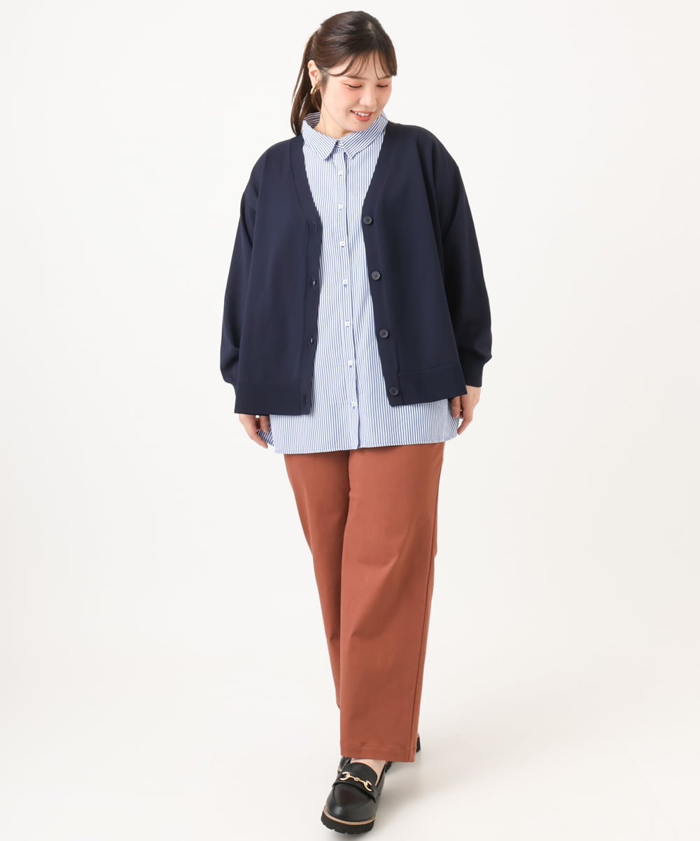 OLCKD04109 eur3(エウルキューブ) 【大きいサイズ】シャツドッキングニットカーディガン ネイビー