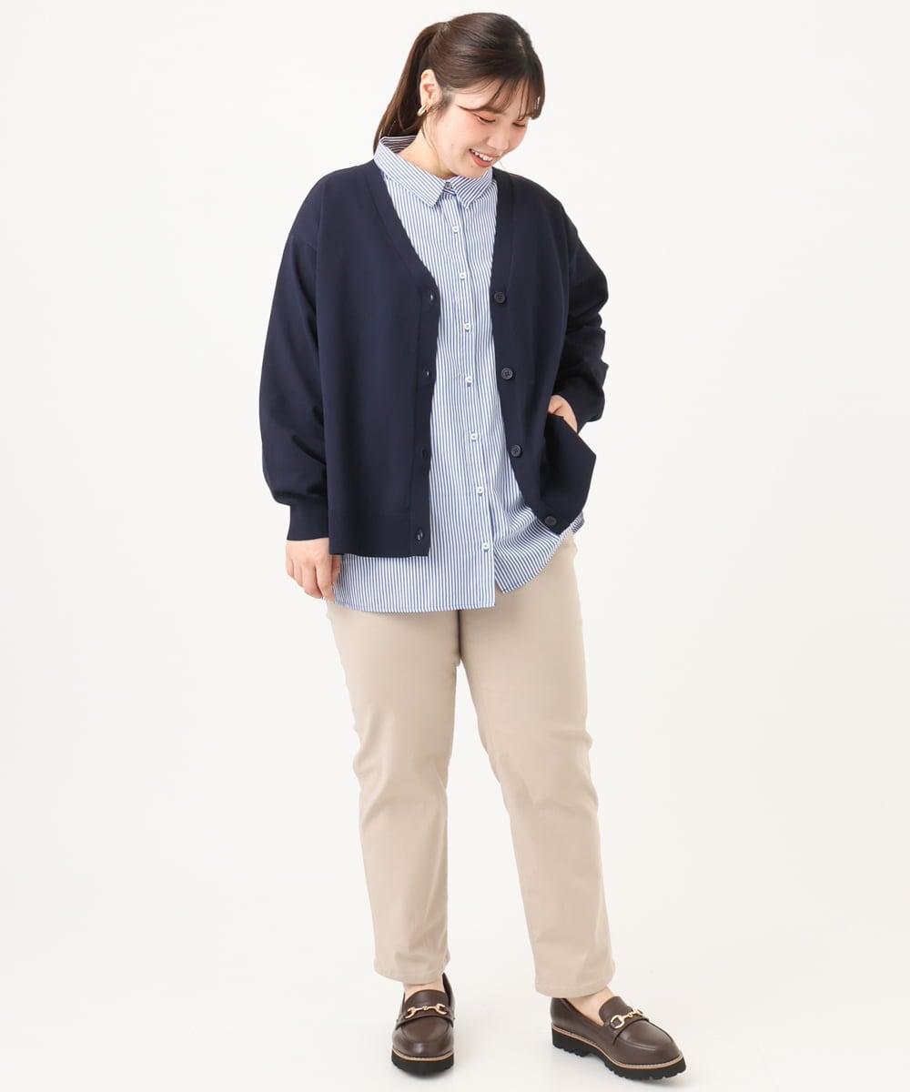 OLCKD04109 eur3(エウルキューブ) 【大きいサイズ】シャツドッキングニットカーディガン ネイビー