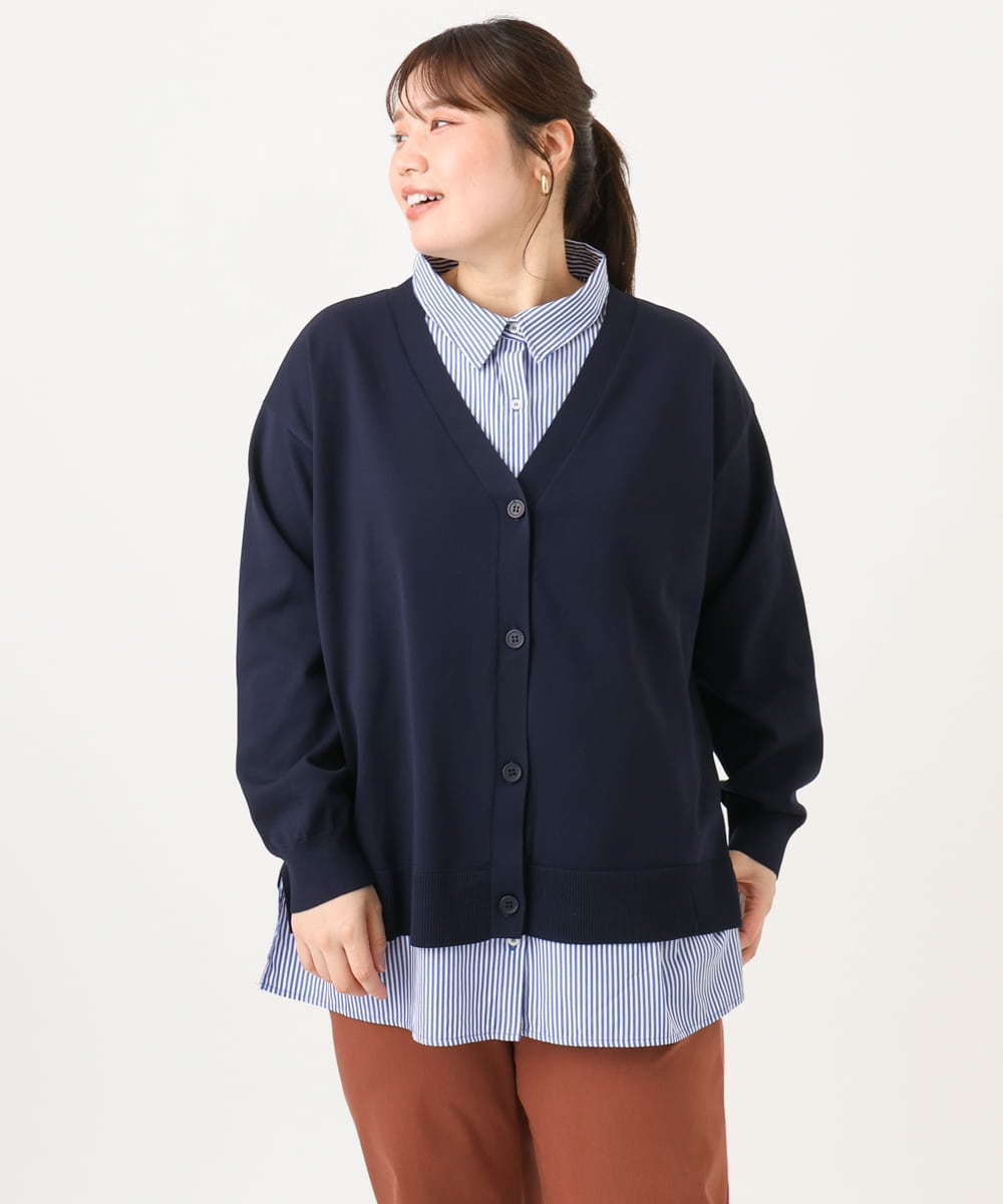 OLCKD04109 eur3(エウルキューブ) 【大きいサイズ】シャツドッキングニットカーディガン ネイビー