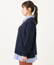 OLCKD04109 eur3(エウルキューブ) 【大きいサイズ】シャツドッキングニットカーディガン ネイビー