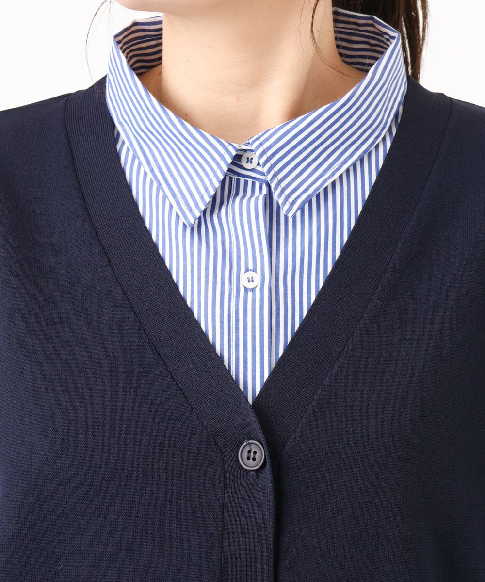 OLCKD04109 eur3(エウルキューブ) 【大きいサイズ】シャツドッキングニットカーディガン ネイビー