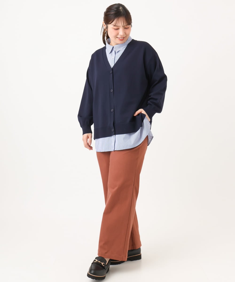 OLCKD04109 eur3(エウルキューブ) 【大きいサイズ】シャツドッキングニットカーディガン ネイビー