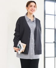 OLCKD04109 eur3(エウルキューブ) 【大きいサイズ】シャツドッキングニットカーディガン ダークグレー
