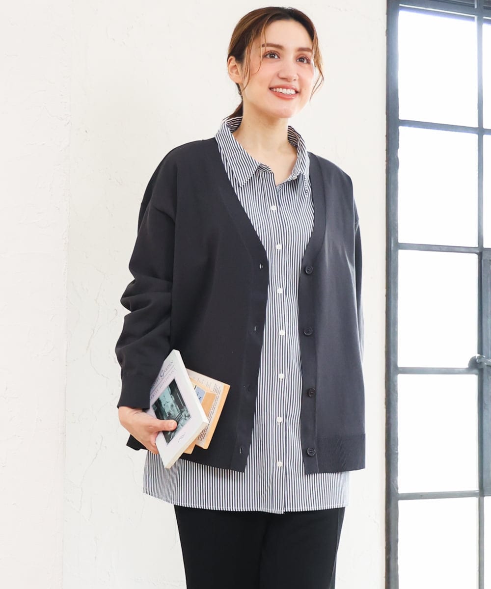 OLCKD04109 eur3(エウルキューブ) 【大きいサイズ】シャツドッキングニットカーディガン ダークグレー