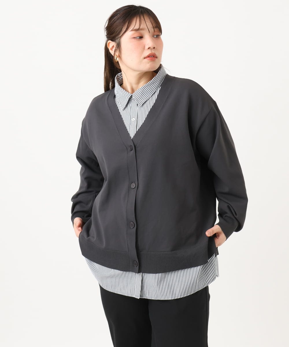 OLCKD04109 eur3(エウルキューブ) 【大きいサイズ】シャツドッキングニットカーディガン ダークグレー