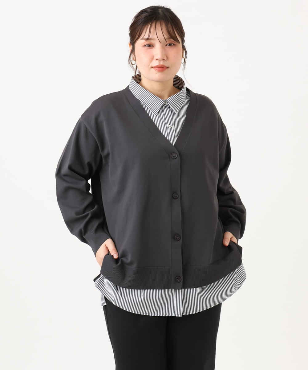 OLCKD04109 eur3(エウルキューブ) 【大きいサイズ】シャツドッキングニットカーディガン ダークグレー