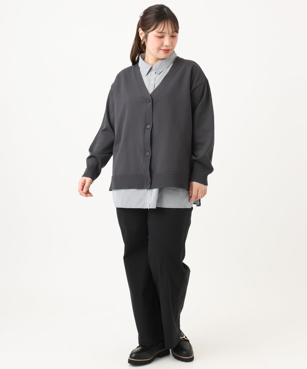 OLCKD04109 eur3(エウルキューブ) 【大きいサイズ】シャツドッキングニットカーディガン ダークグレー