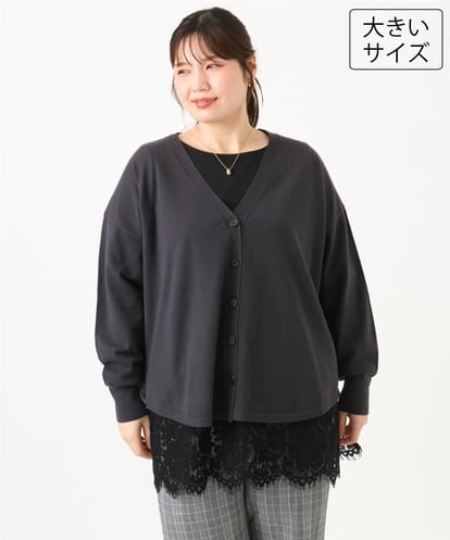 OLCLD06099 eur3 【大きいサイズ】ラウンドヘムVネックカーディガン