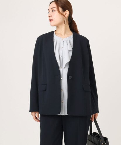 OLDLA02179 eur3 【大きいサイズ/11号サイズあり】カットジョーゼットノーカラージャケット