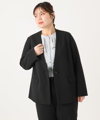 OLDLA02179 eur3 【大きいサイズ/11号サイズあり】カットジョーゼットノーカラージャケット