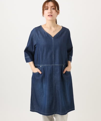 OLEED12099 eur3 【大きいサイズ】Vネックデニムチュニック