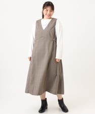 OLELD09139 eur3(エウルキューブ) 【野呂佳代さん着用/大きいサイズ】チェックジャンパースカート ダークブラウン