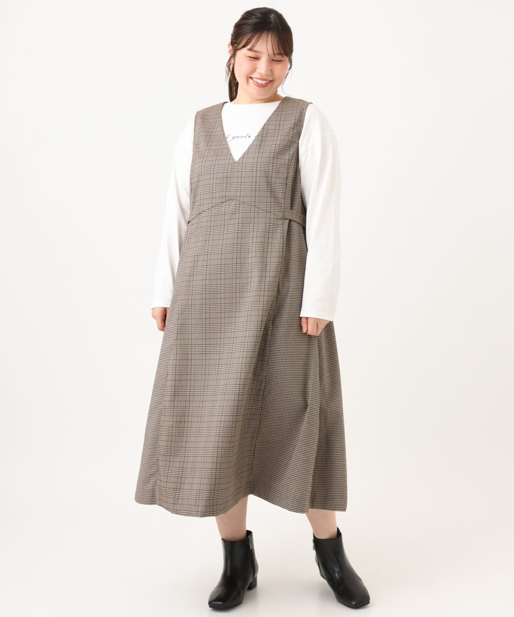 OLELD09139 eur3(エウルキューブ) 【野呂佳代さん着用/大きいサイズ】チェックジャンパースカート ダークブラウン