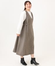 OLELD09139 eur3(エウルキューブ) 【野呂佳代さん着用/大きいサイズ】チェックジャンパースカート ダークブラウン