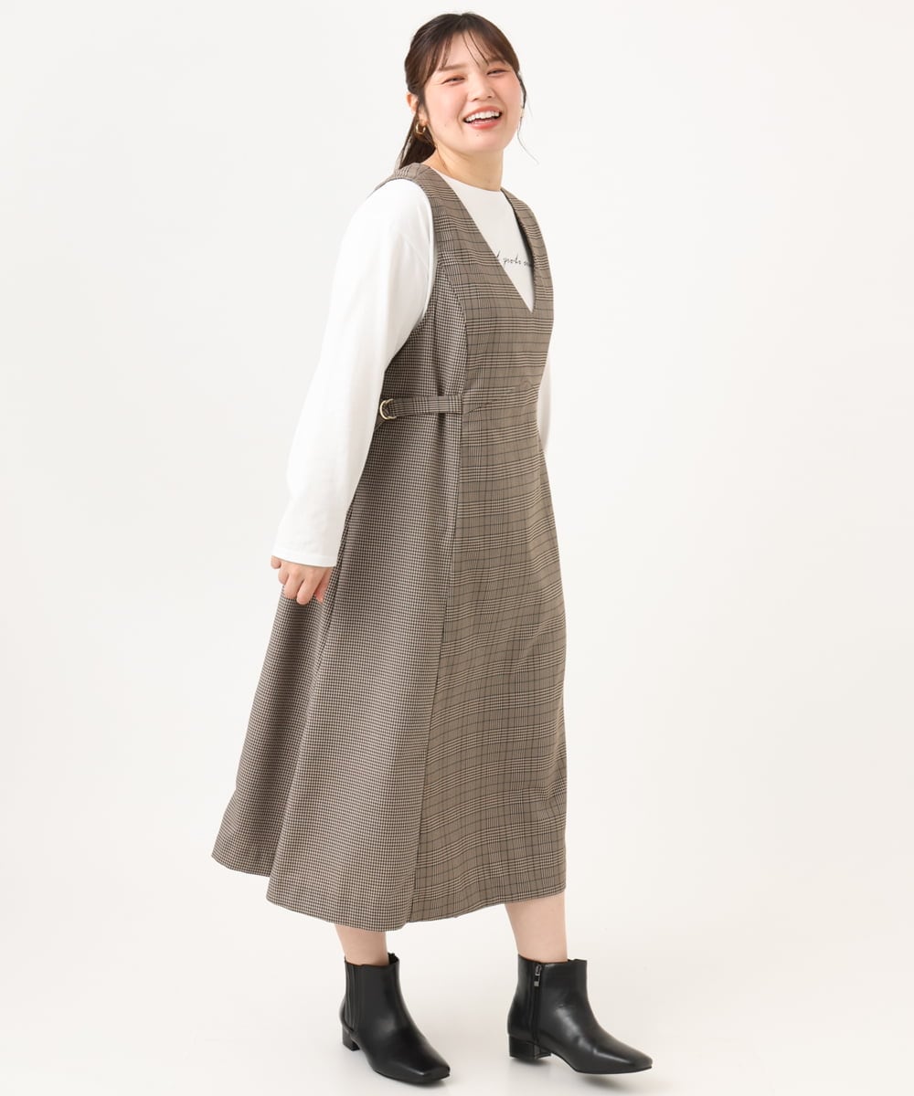 OLELD09139 eur3(エウルキューブ) 【野呂佳代さん着用/大きいサイズ】チェックジャンパースカート ダークブラウン