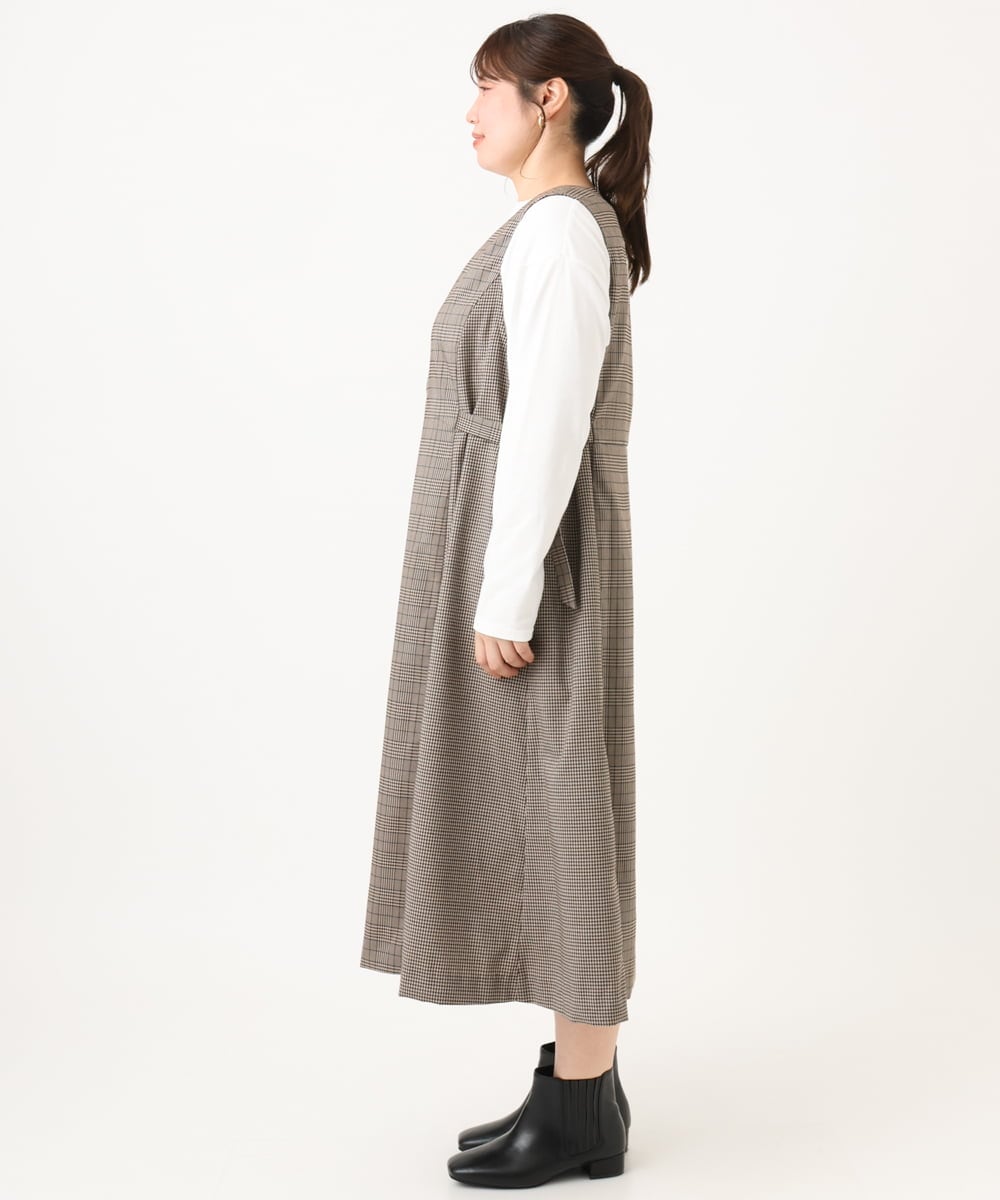 OLELD09139 eur3(エウルキューブ) 【野呂佳代さん着用/大きいサイズ】チェックジャンパースカート ダークブラウン