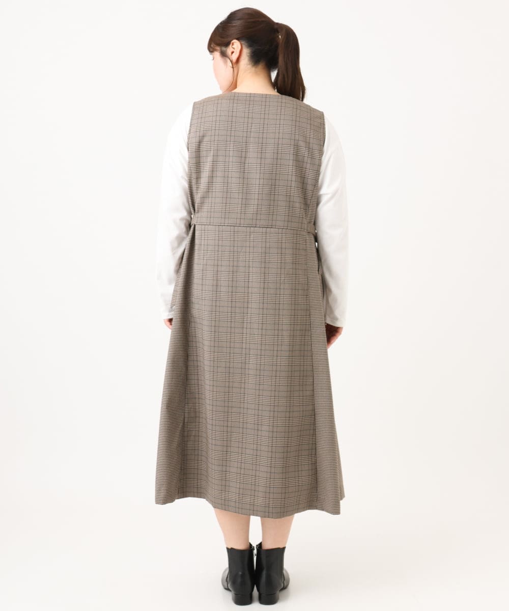 OLELD09139 eur3(エウルキューブ) 【野呂佳代さん着用/大きいサイズ】チェックジャンパースカート ダークブラウン