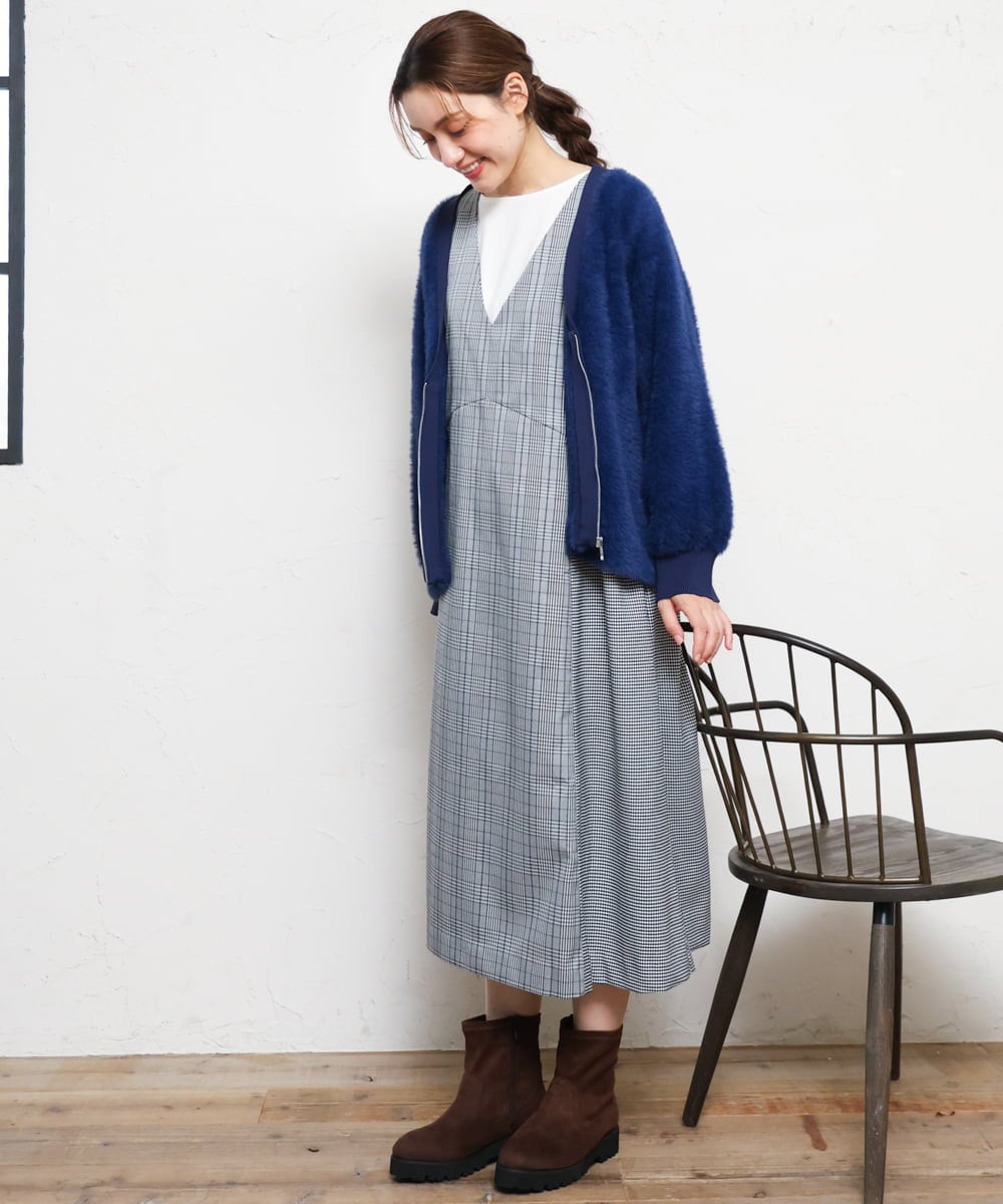 OLELD09139 eur3(エウルキューブ) 【野呂佳代さん着用/大きいサイズ】チェックジャンパースカート ブラック