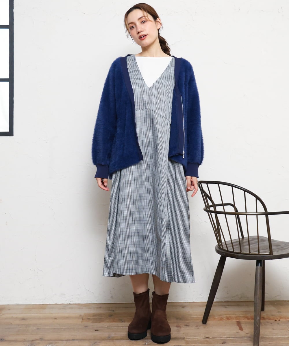 OLELD09139 eur3(エウルキューブ) 【野呂佳代さん着用/大きいサイズ】チェックジャンパースカート ブラック