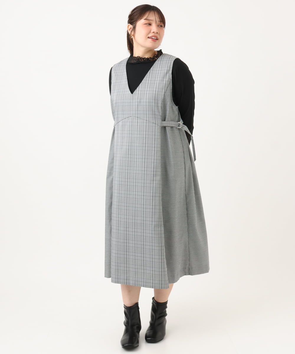 OLELD09139 eur3(エウルキューブ) 【野呂佳代さん着用/大きいサイズ】チェックジャンパースカート ブラック