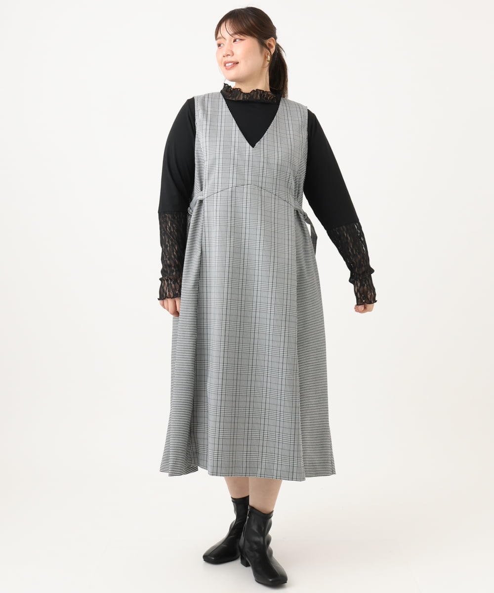 OLELD09139 eur3(エウルキューブ) 【野呂佳代さん着用/大きいサイズ】チェックジャンパースカート ブラック
