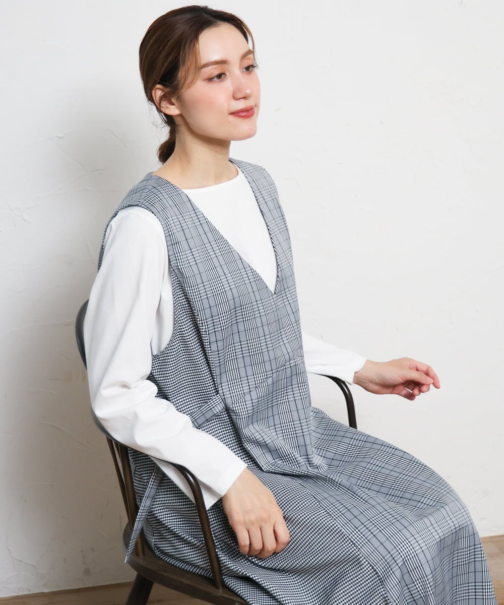 OLELD09139 eur3(エウルキューブ) 【野呂佳代さん着用/大きいサイズ】チェックジャンパースカート ブラック
