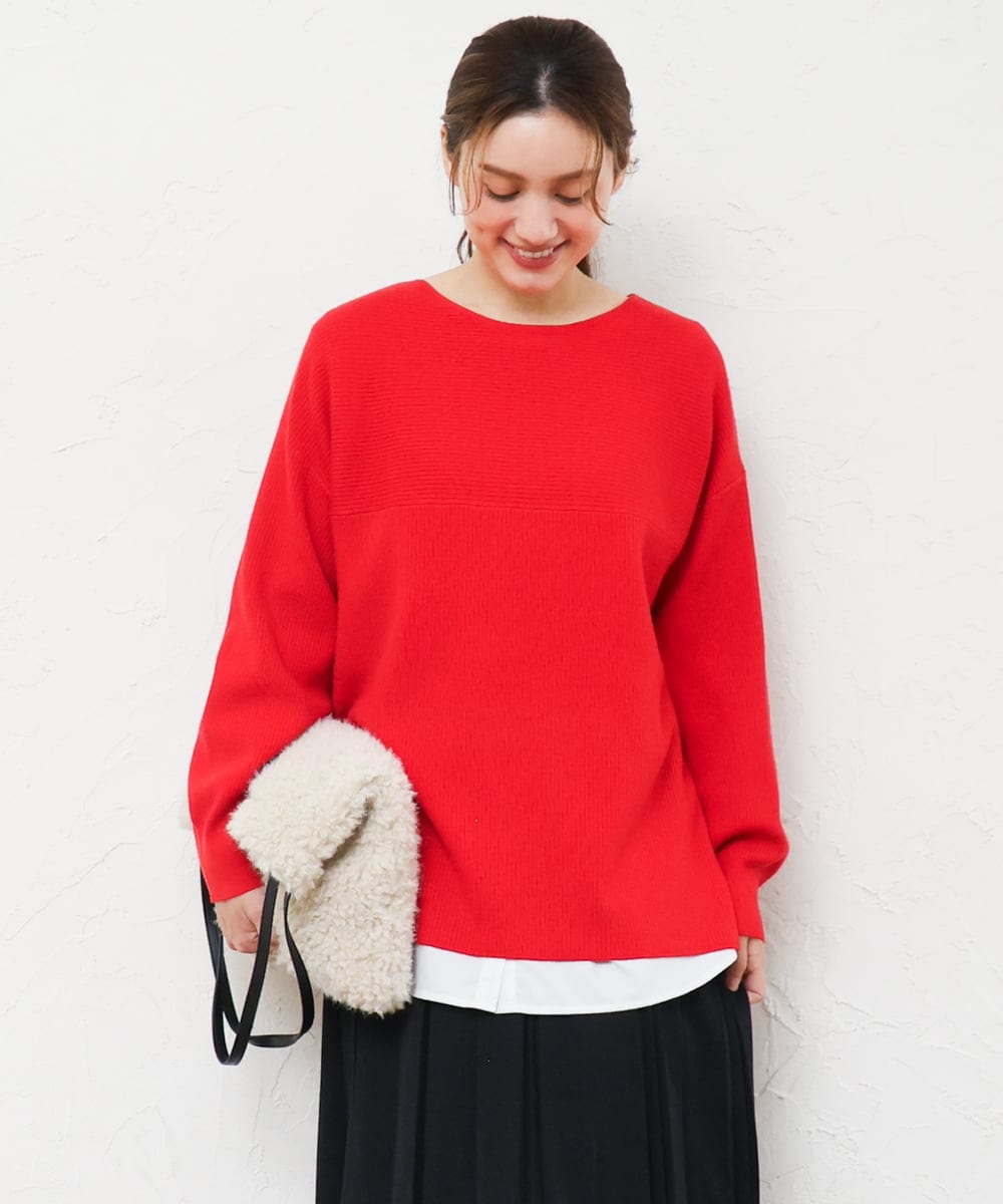 OLFLD01054 eur3(エウルキューブ) 【大きいサイズ】ドロップショルダーニット レッド