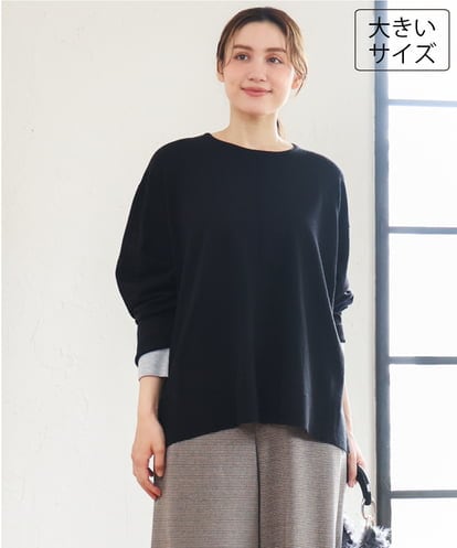 OLFLD07079 eur3 【WEB先行販売】【野呂佳代さん着用/大きいサイズ】バイカラーレイヤード風ニット