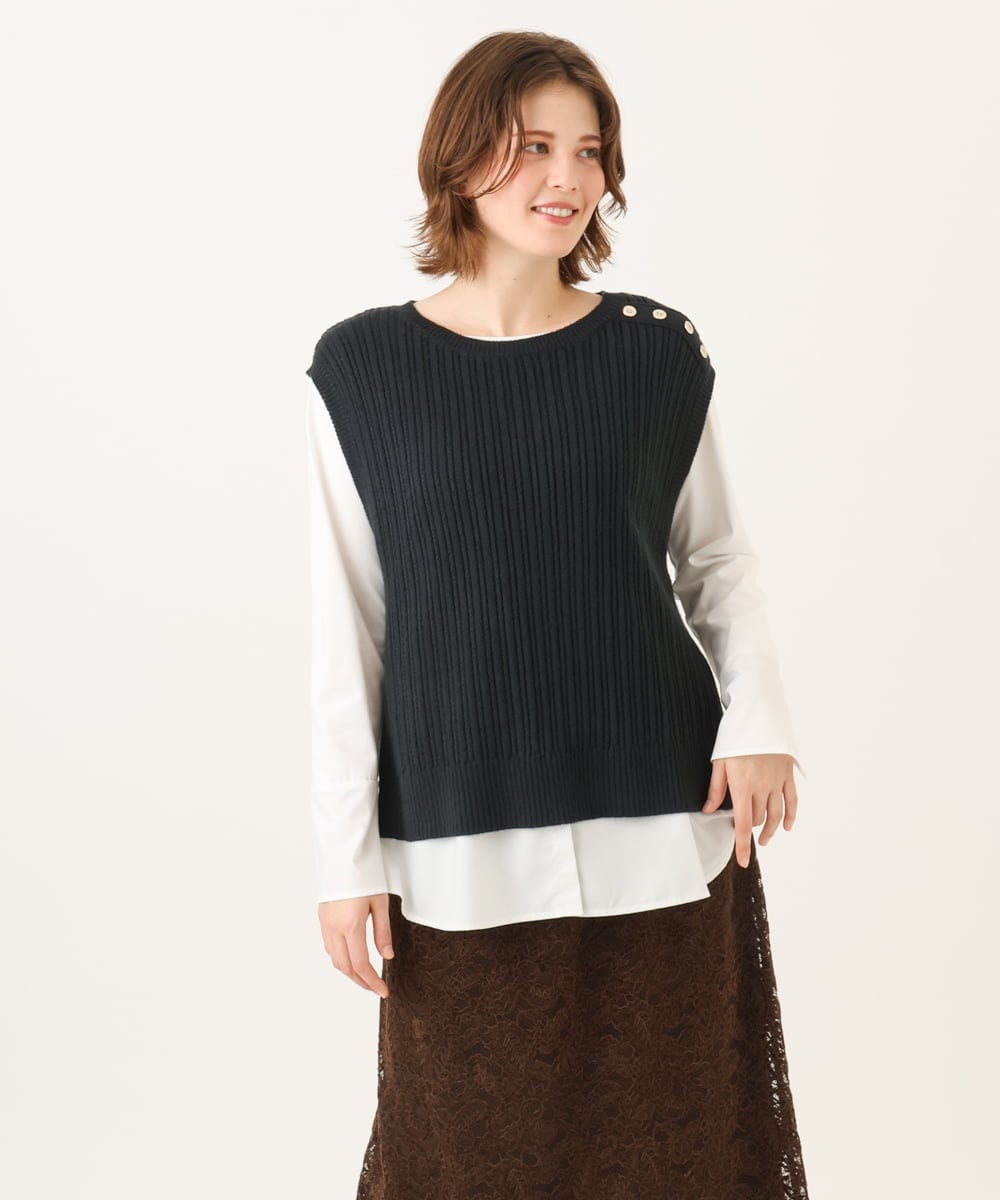 OLFLD08089 eur3(エウルキューブ) 【WEB先行販売】【大きいサイズ】リブニットベスト ネイビー
