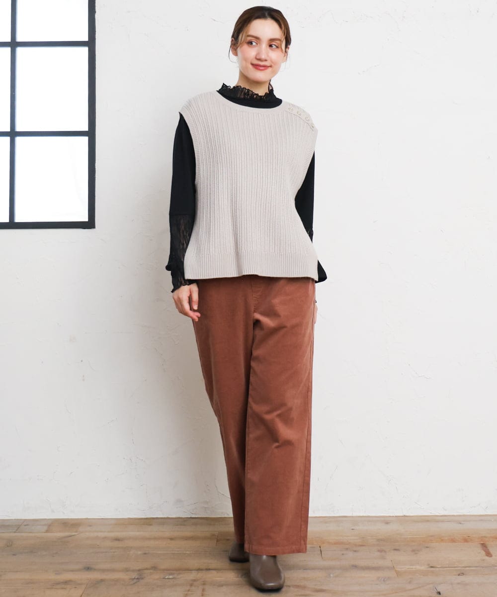 OLFLD08089 eur3(エウルキューブ) 【WEB先行販売】【大きいサイズ】リブニットベスト グレージュ