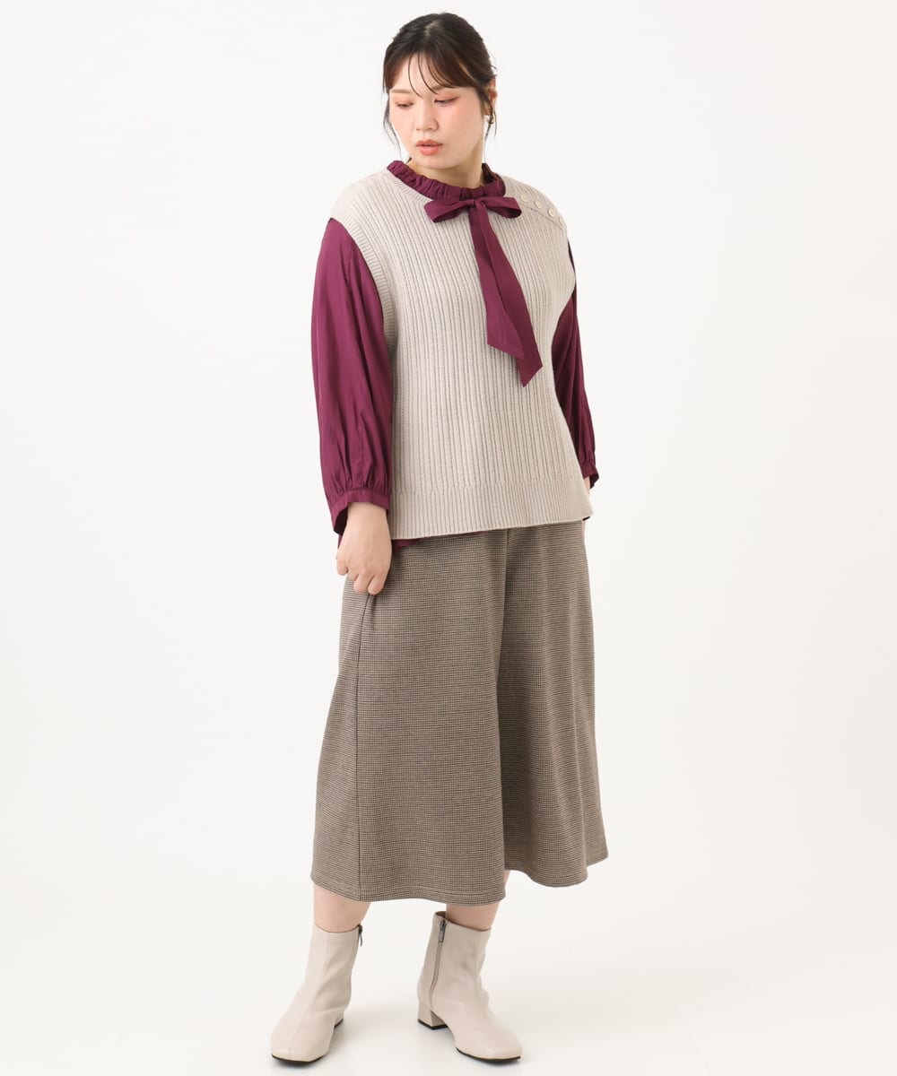 OLFLD08089 eur3(エウルキューブ) 【WEB先行販売】【大きいサイズ】リブニットベスト グレージュ