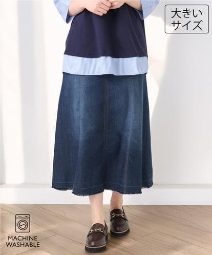 OLHJD03119 eur3 【大きいサイズ/洗える】パネル切り替えデニムスカート