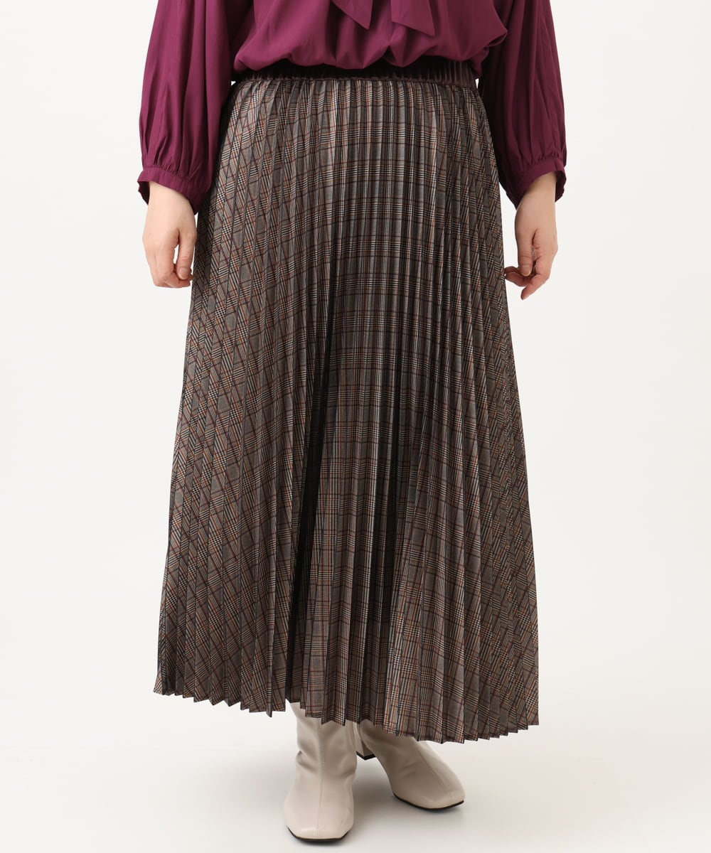 OLHLD08129 eur3(エウルキューブ) 【大きいサイズ】チェックプリーツスカート ダークブラウン