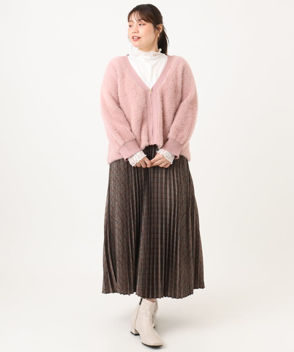 OLHLD08129 eur3(エウルキューブ) 【大きいサイズ】チェックプリーツスカート ダークブラウン